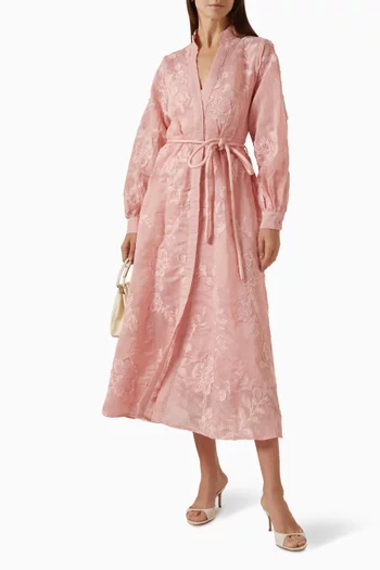 Floral Embroidered Belted Dress