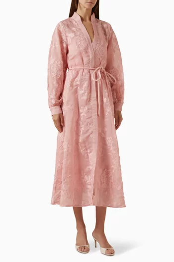 Floral Embroidered Belted Dress
