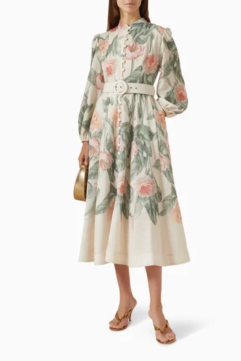 Floral-print Belted Midi Dress