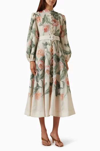 Floral-print Belted Midi Dress
