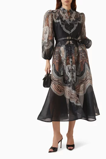 Paisley-print Belted Dress