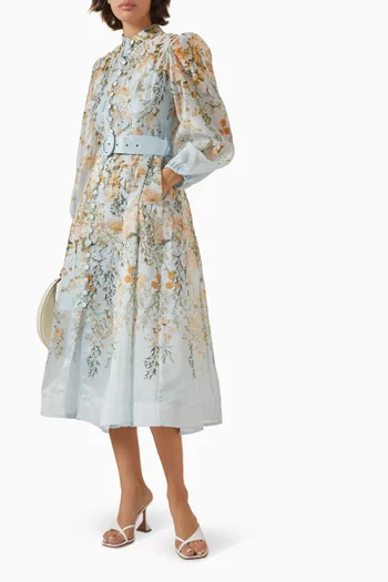 Floral-print Belted Midi Dress
