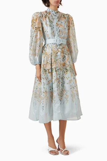 Floral-print Belted Midi Dress