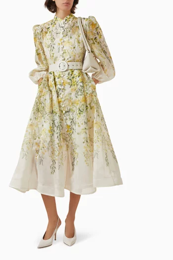 Floral-print Belted Midi Dress