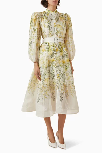 Floral-print Belted Midi Dress