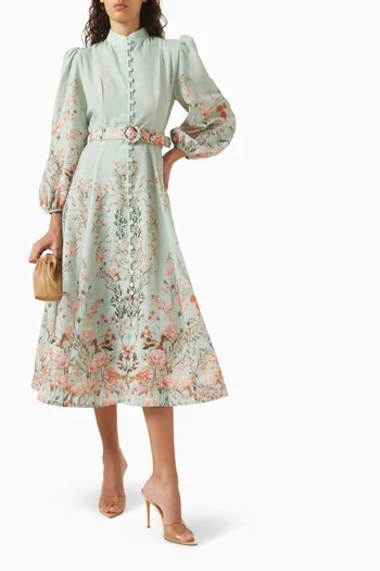 Floral-print Belted Midi Dress