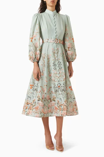Floral-print Belted Midi Dress