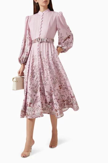 Floral-print Belted Midi Dress