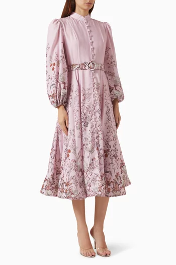 Floral-print Belted Midi Dress