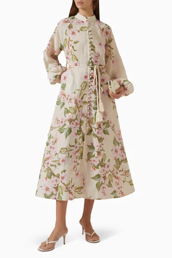 Floral-print Belted Midi Dress