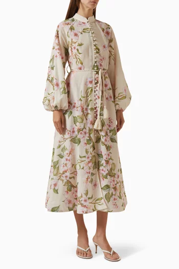 Floral-print Belted Midi Dress