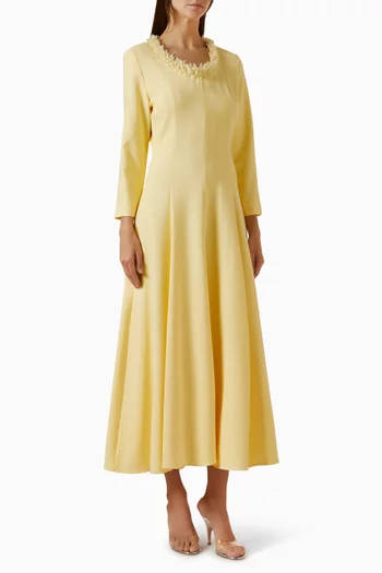Embellished-neck Midi Dress