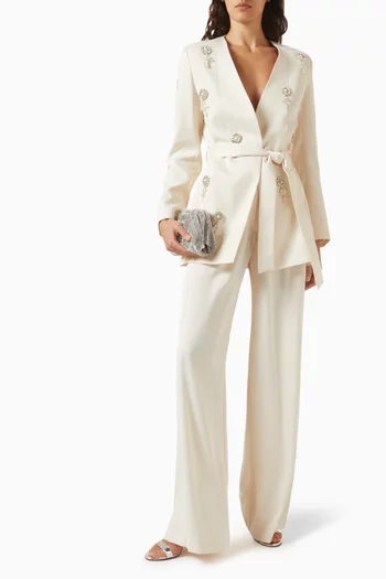Floral-embellished Belted Top & Pants Set