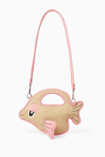 Fish Crossbody Bag in Raffia & Jacquard