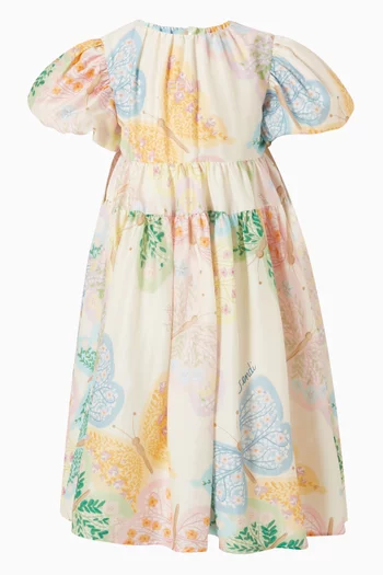 Butterfly-print Dress in Cotton-silk Blend