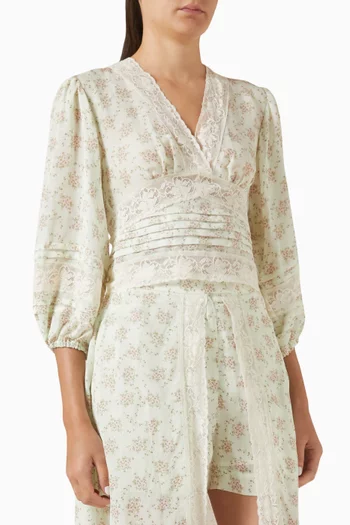 بلوزة دافينا قصيرة بنقشة زهور مزيج كتان