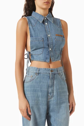 قميص قصير بأربطة شامبراي