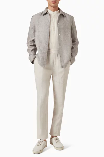 Mandarin-collar Shirt in Linen