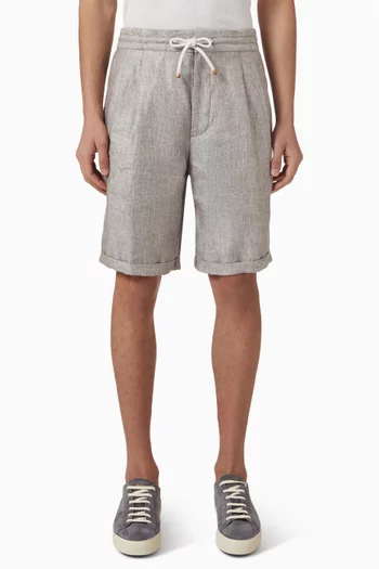 Double Pleated Drawstring Bermuda Shorts