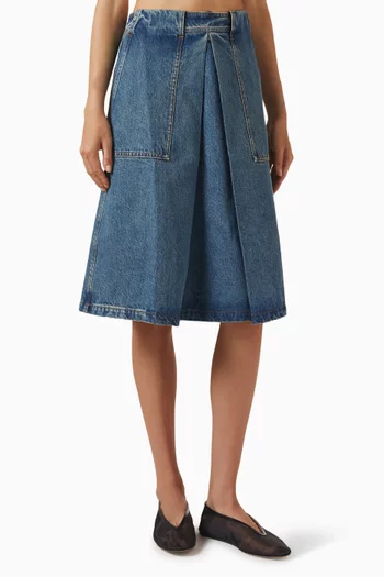 A-line Utility Midi Skirt in Denim