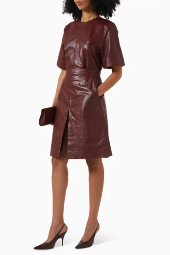 Pleated Midi Skirt in Textured Leather