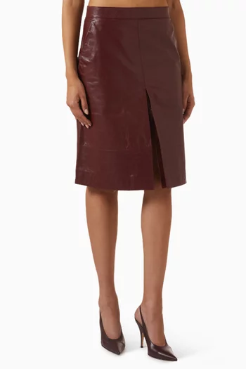 Pleated Midi Skirt in Textured Leather
