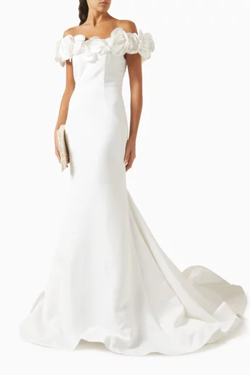 Off-shoulder Bridal Gown in Crepe