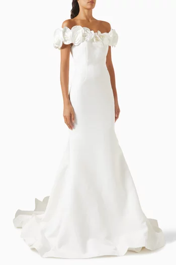 Off-shoulder Bridal Gown in Crepe