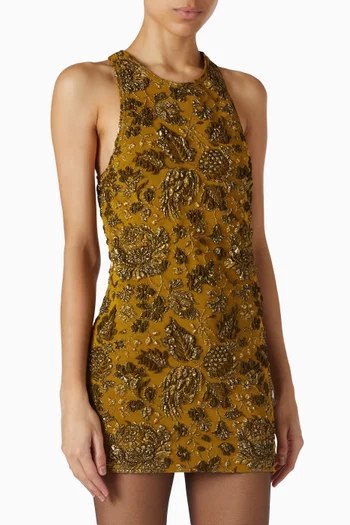 Cross-back Mini Dress in Brocade