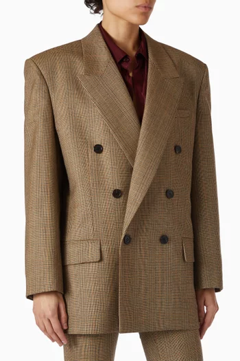 Prince of Wales Puppytooth Double-breasted Jacket in Wool