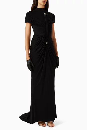 cold shoulder evening dress Chic and Holland HF110417 - Floral Beaded Cold Shoulder Evening Dress 26 / Silver/Nude main image 1