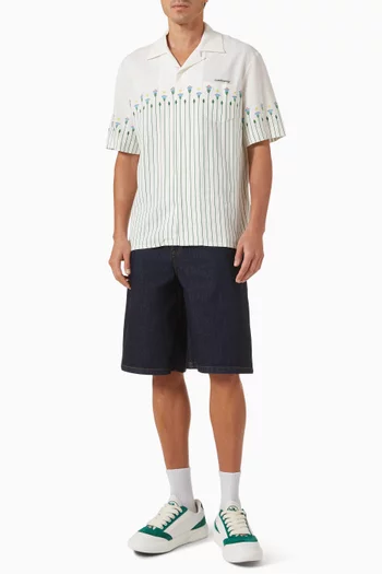 Floral Stripe Sporty Shirt in Linen-blend