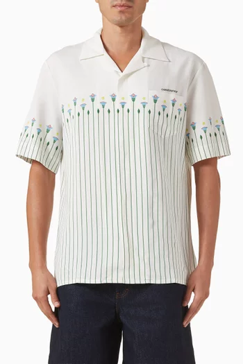 Floral Stripe Sporty Shirt in Linen-blend