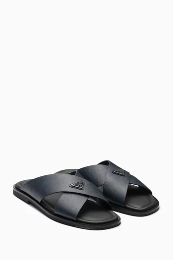 Crisscross Slides in Saffiano Leather