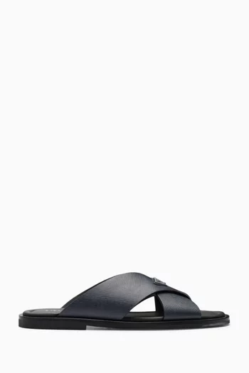 Crisscross Slides in Saffiano Leather