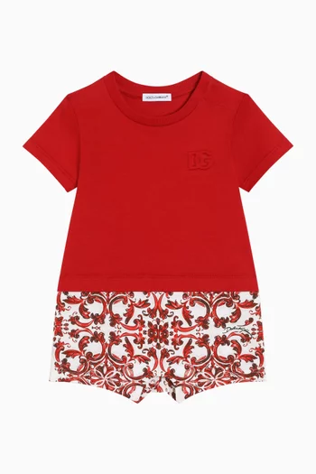 Majolica-print Romper in Cotton