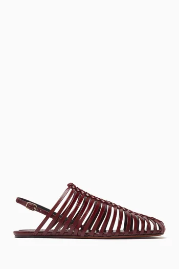 Braided Open Ballerina Flats in Leather