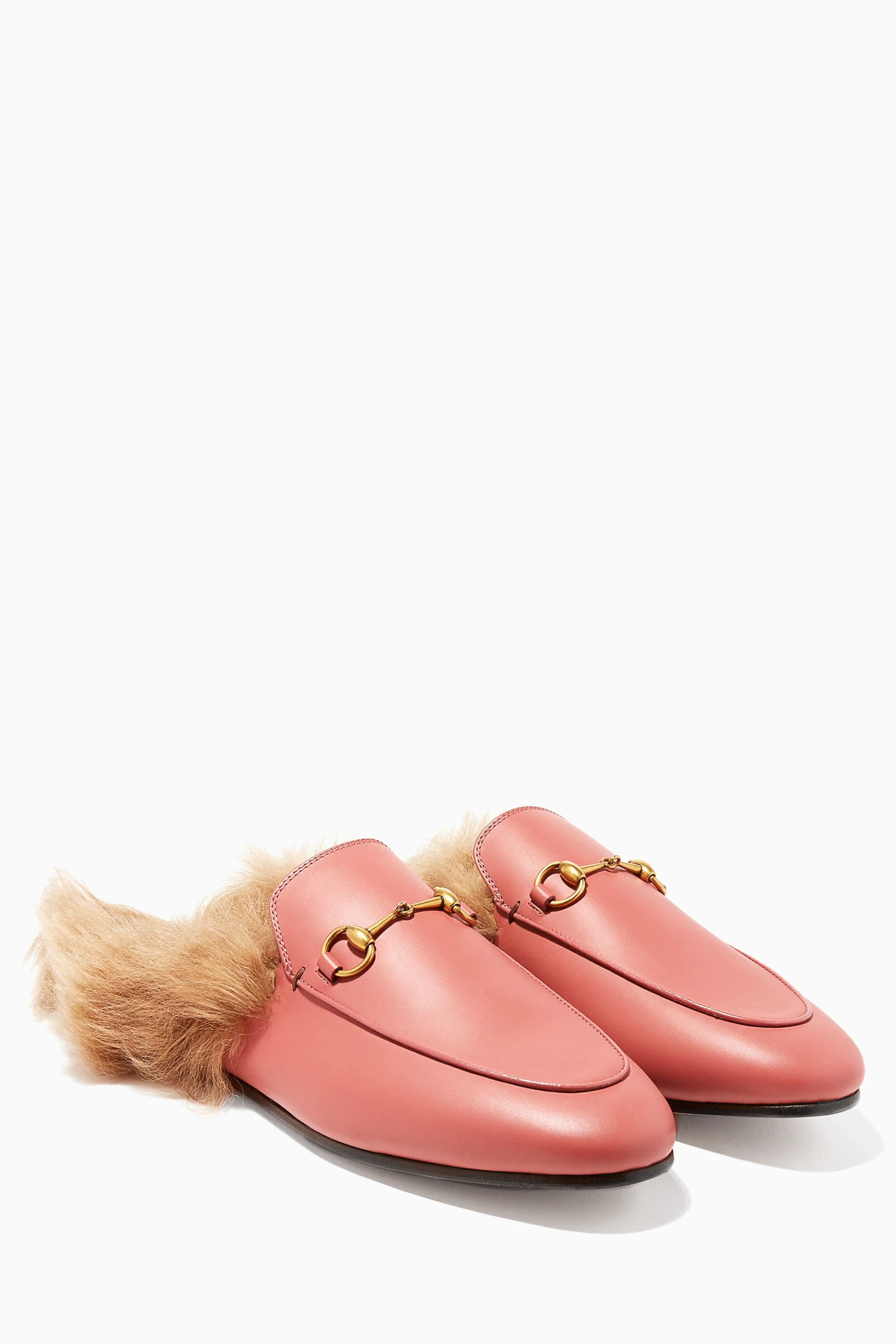 Gucci pink cheap fur loafers
