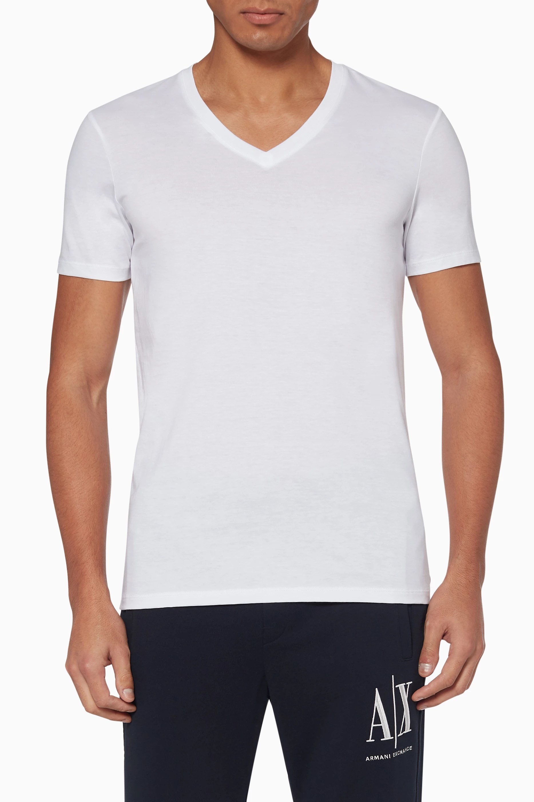 Buy Armani Exchange White Pima Cotton V Neck T Shirt for Men in