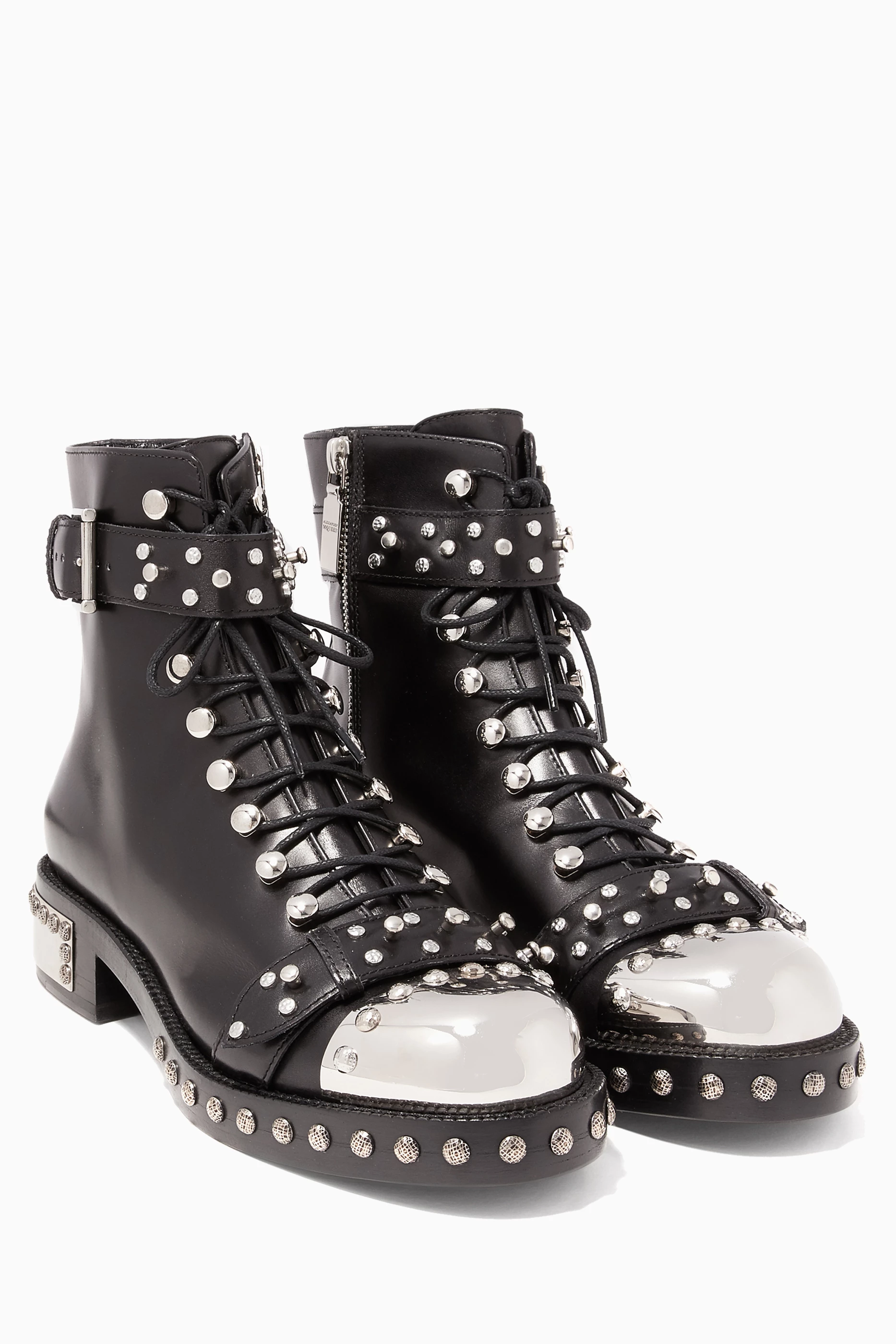 Buy Alexander McQueen Black Black Hobnail Metal Ankle Boots for