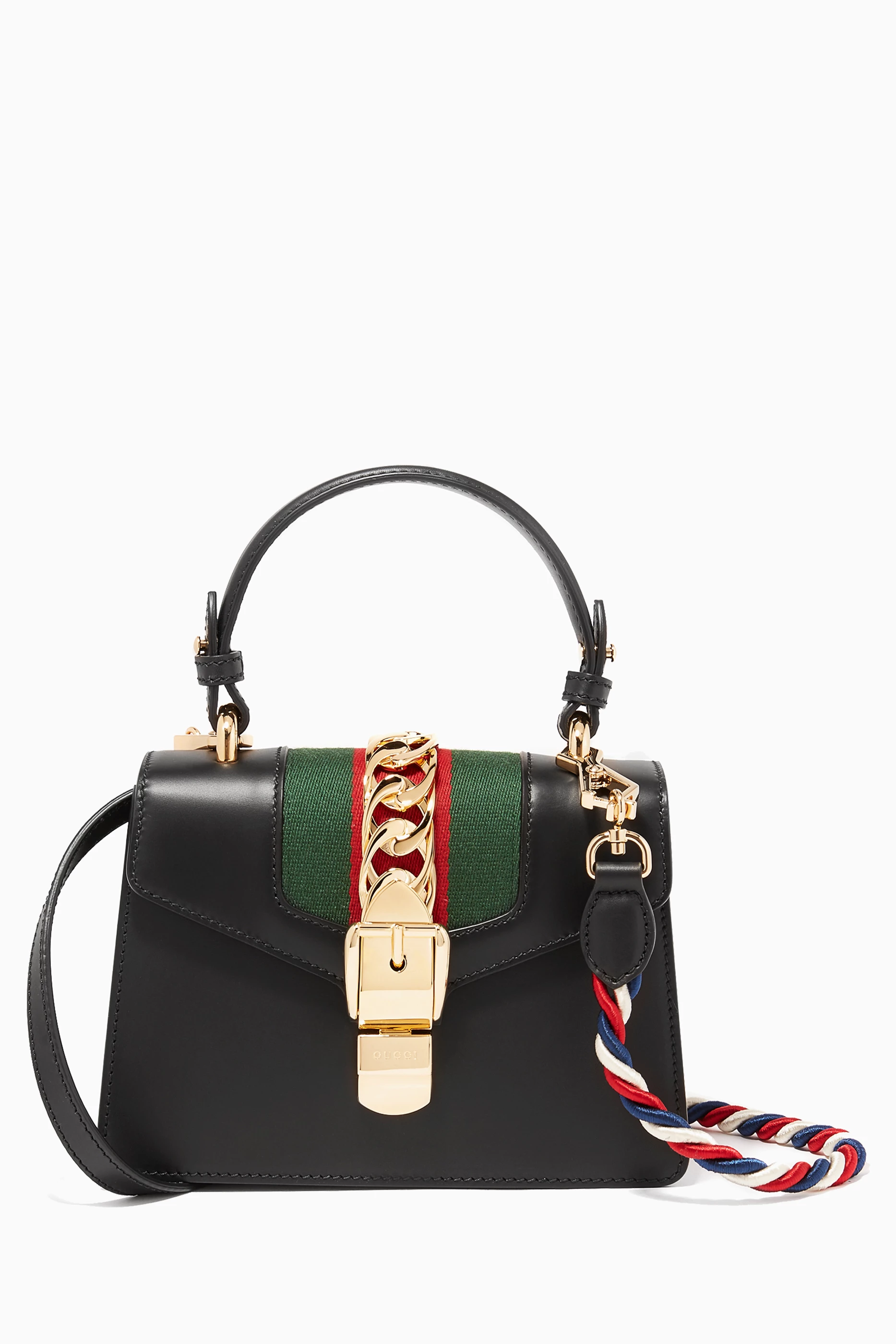Buy Gucci Black Black Red Mini Sylvie Top Handle Bag for Women in