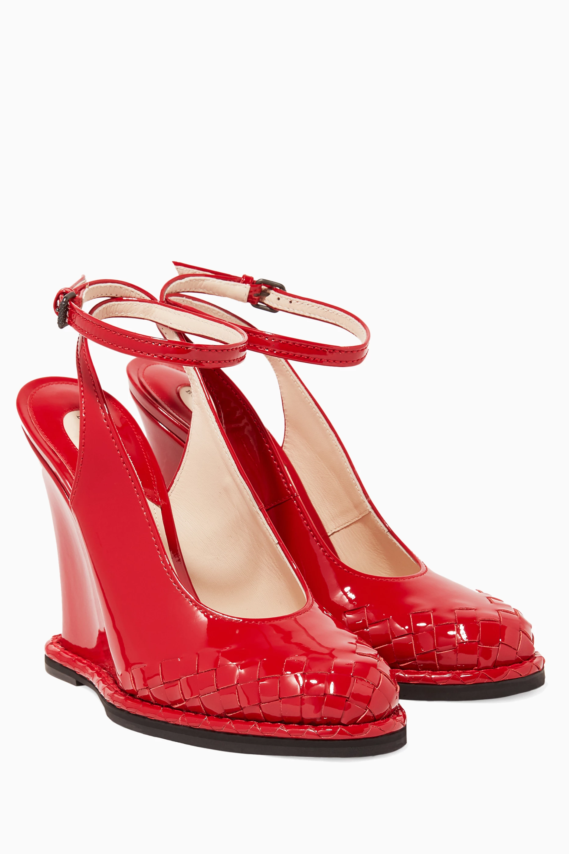 Buy Bottega Veneta Red Red Patent Ankle Strap Wedges for Women in
