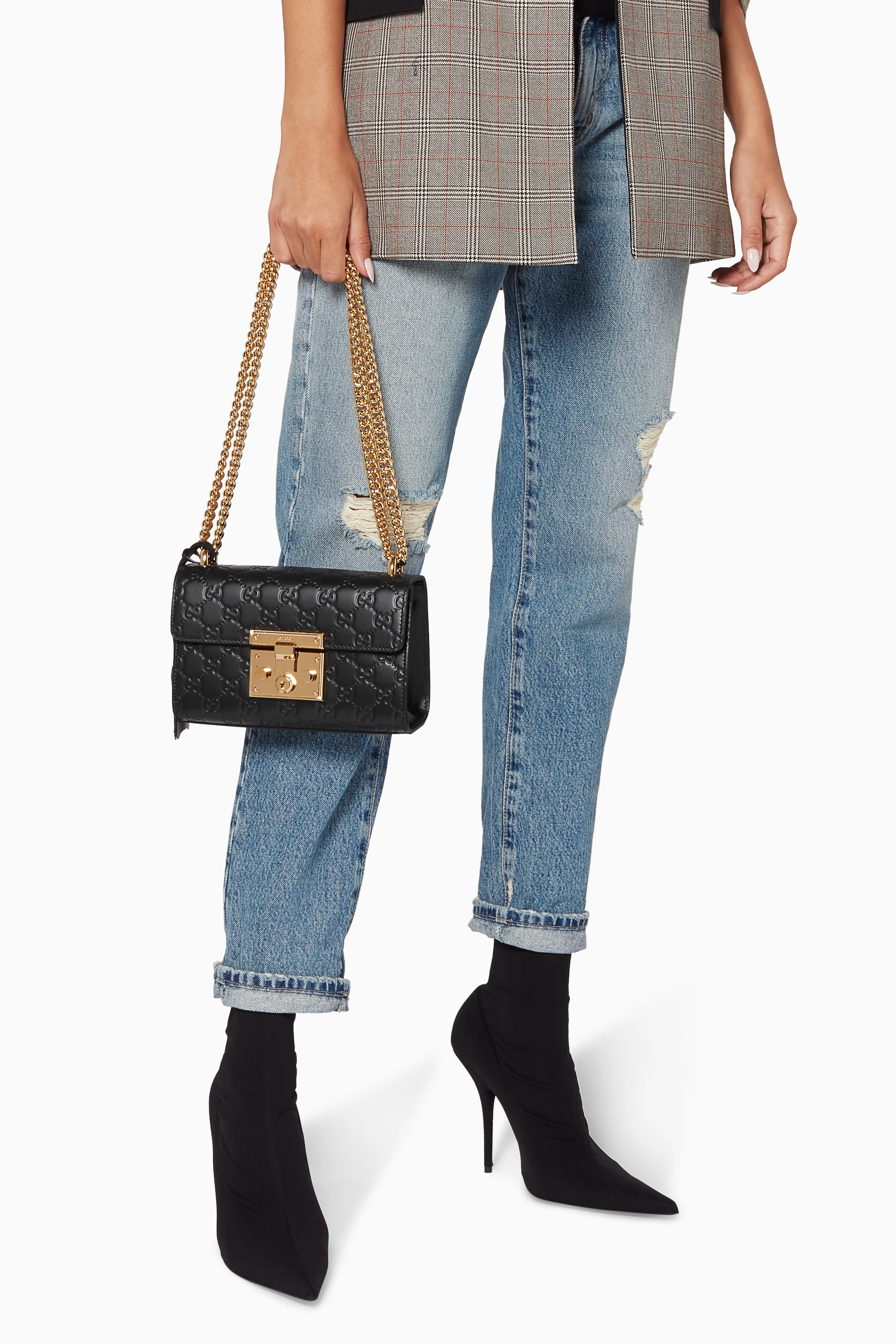 Gucci padlock embossed leather tote in black store