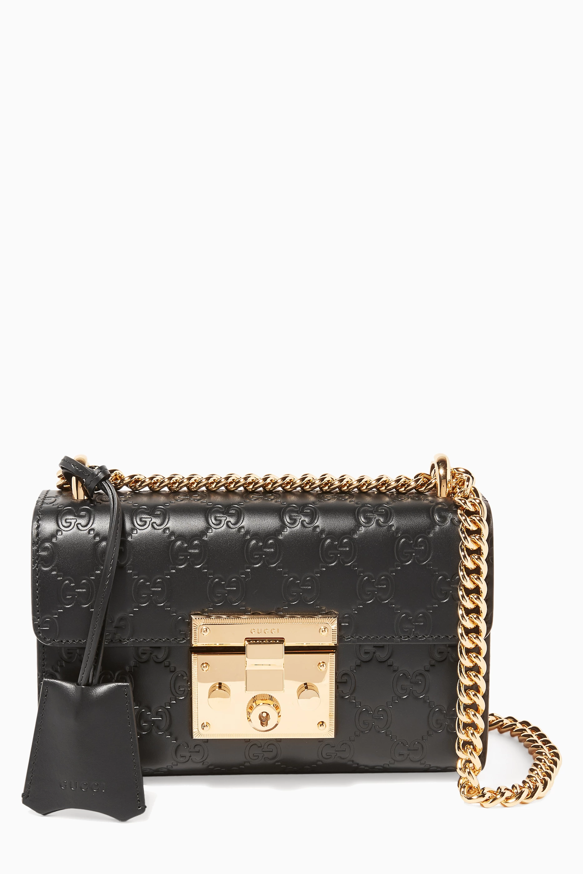 Gucci padlock embossed sales leather tote in black