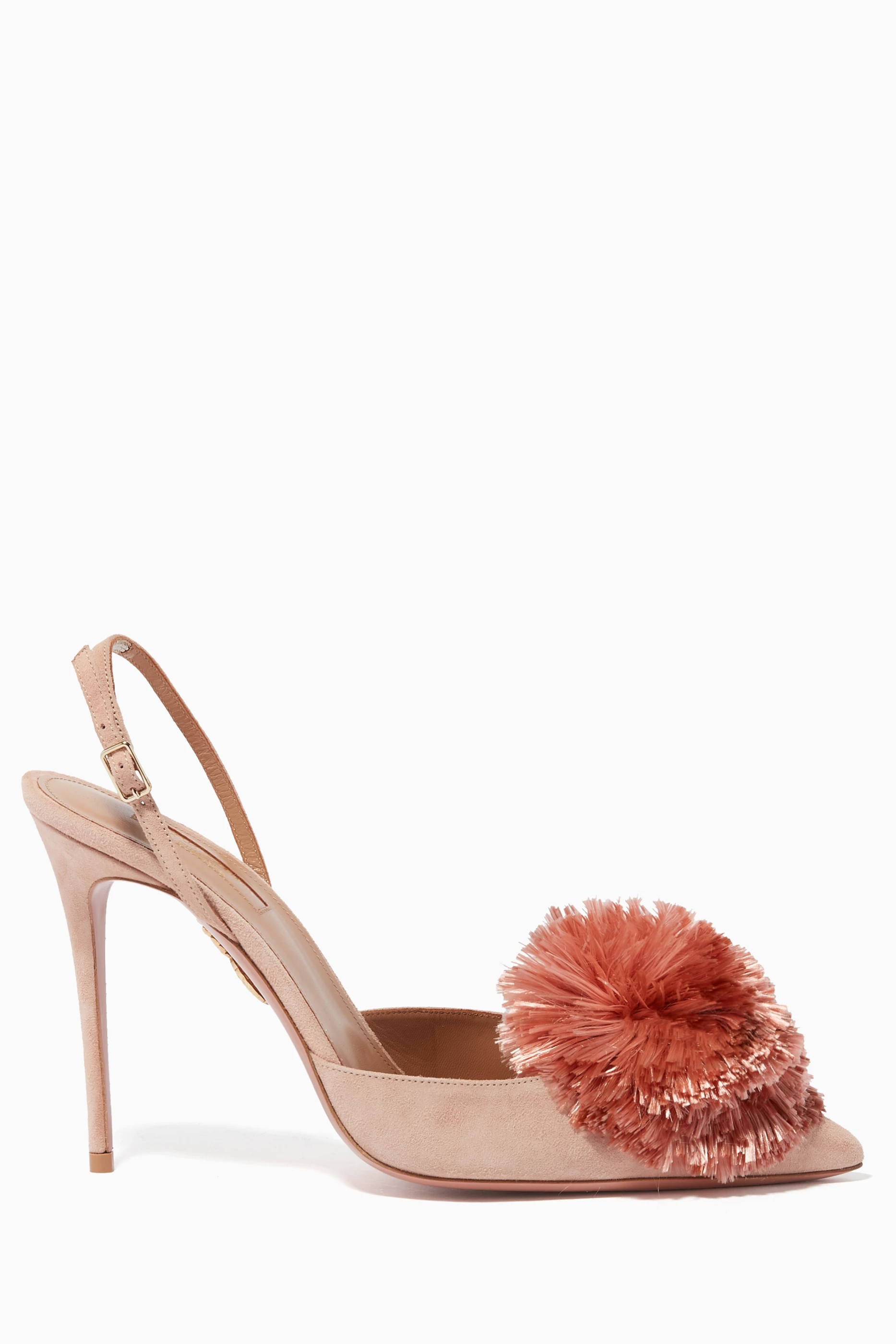 Buy Aquazzura Pink Pink Powder Puff Velvet Sling Back Pumps for
