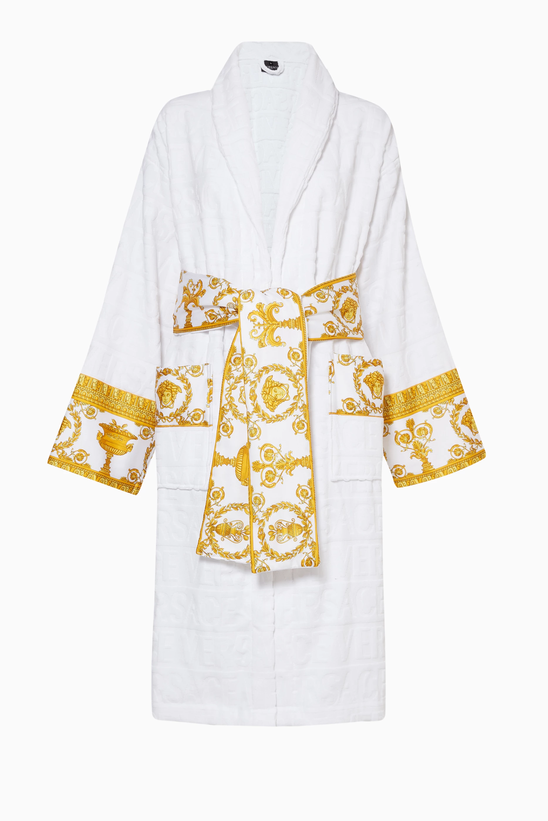 Versace logo on sale toweling baroque bathrobe