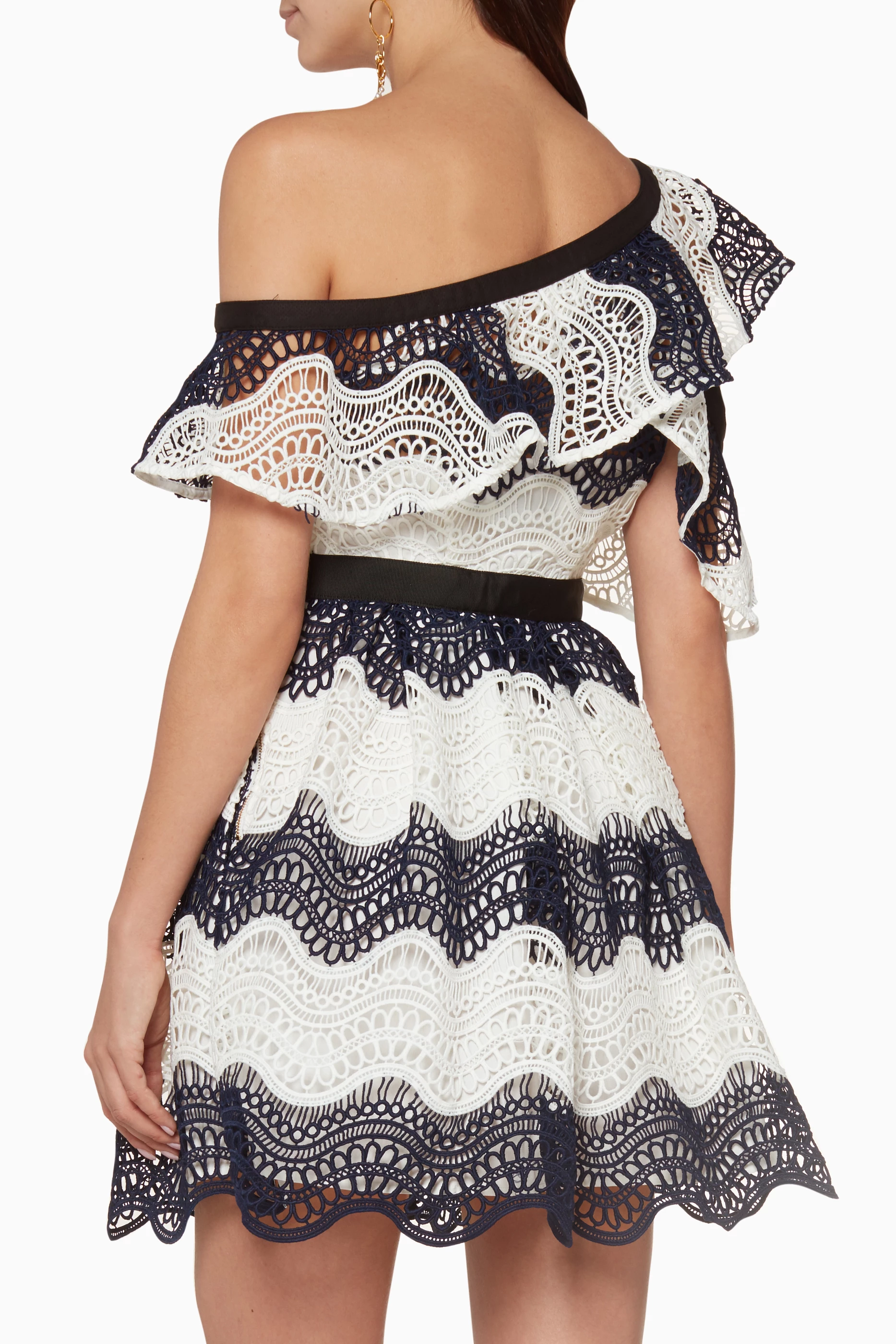 Self portrait guipure discount frill mini dress