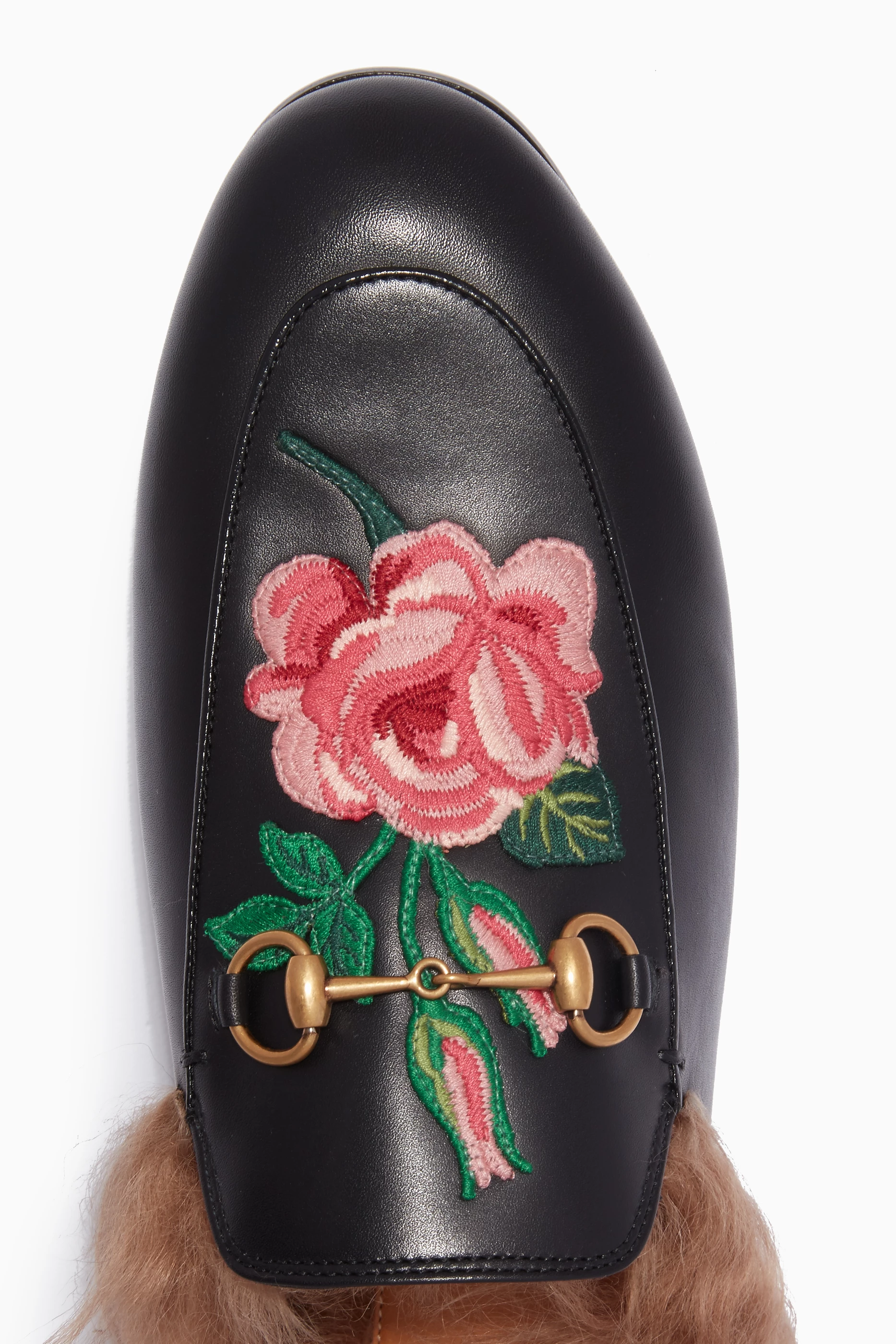 Buy Gucci Black Black Rose Appliqu d Leather Princetown Loafers