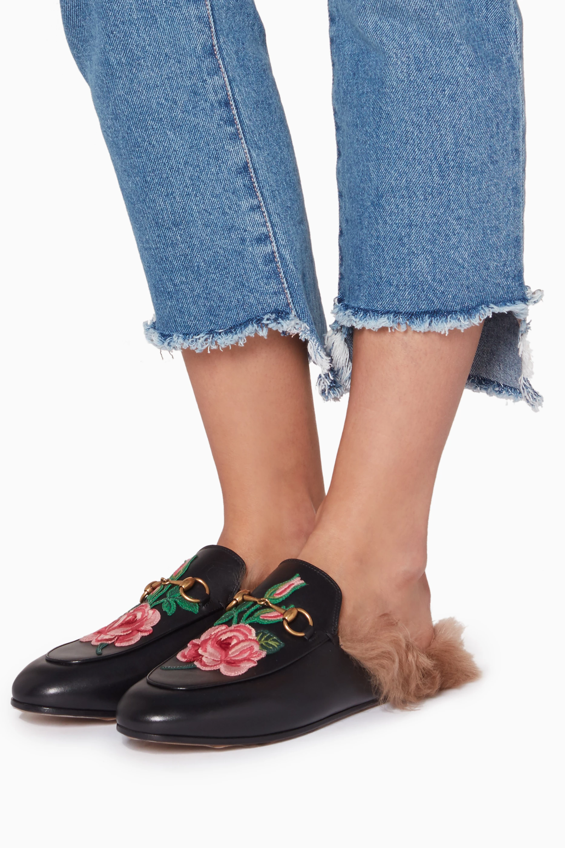 Buy Gucci Black Black Rose Appliqu d Leather Princetown Loafers
