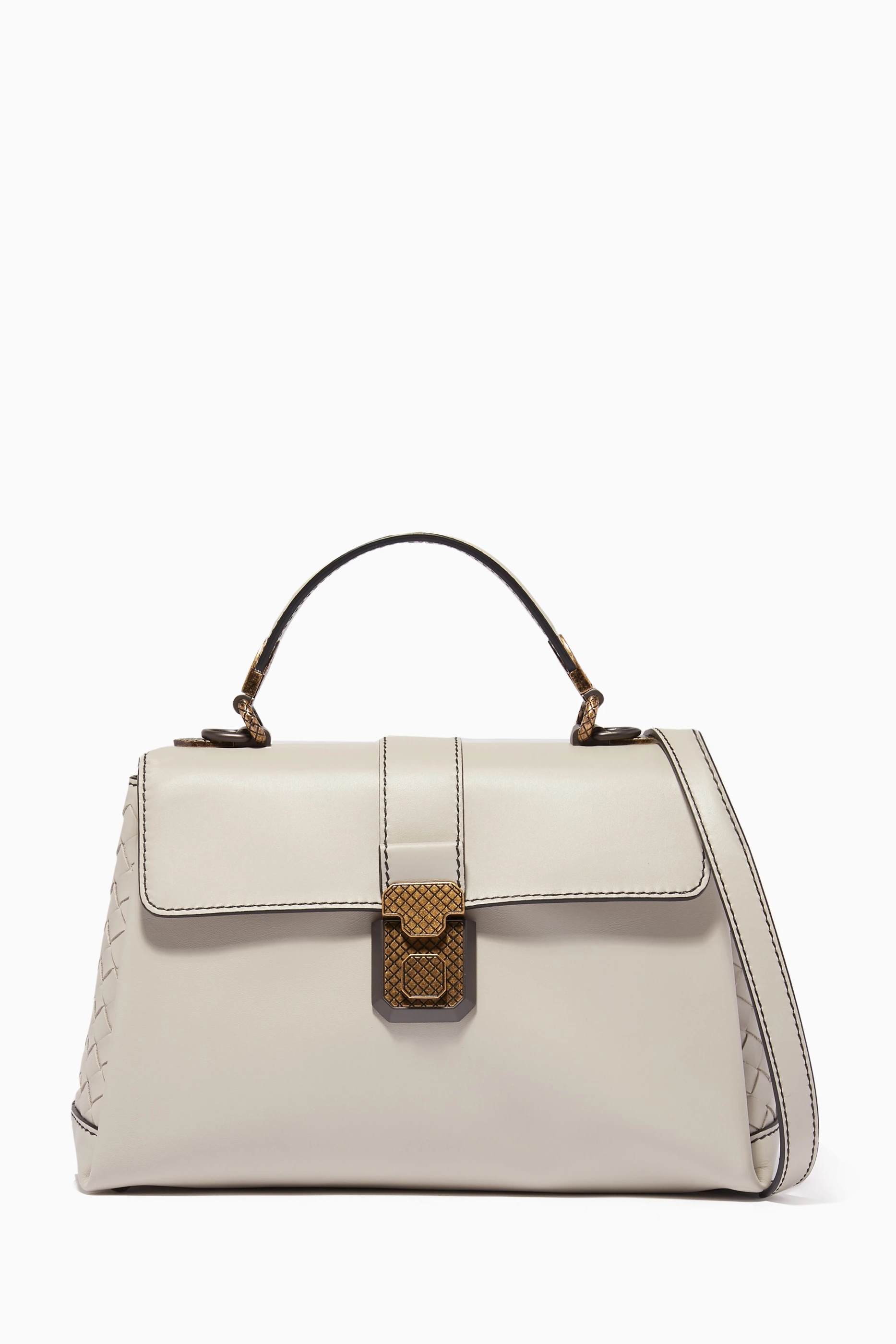 Buy Bottega Veneta Grey Light Grey Small Nappa Piazza Top Handle Bag for Women in UAE Ounass